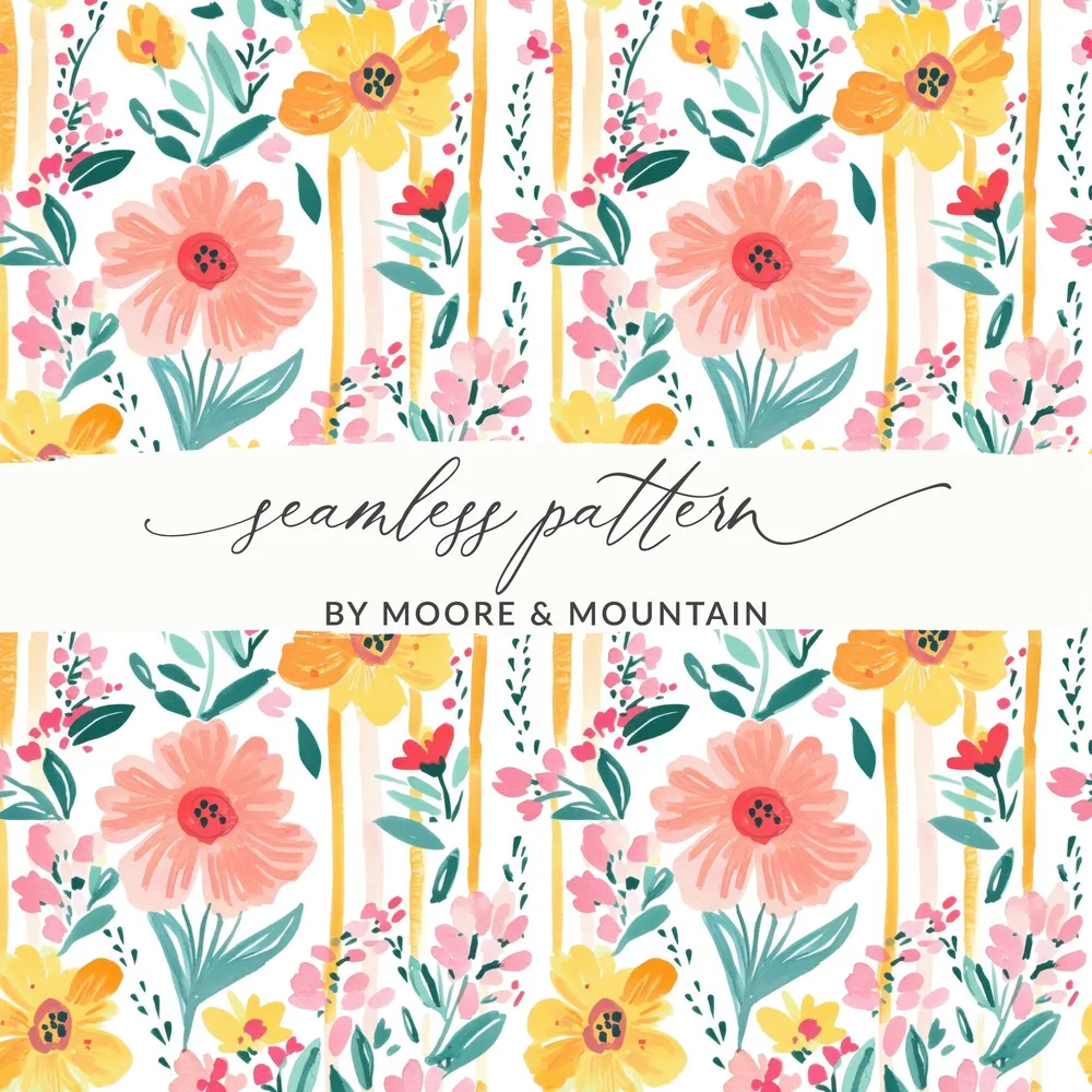 Floral Seamless Pattern, Digital Paper, Flower Print, Watercolor Design, Fabric Pattern, Floral Background, Digital Download - Moore and Mountain