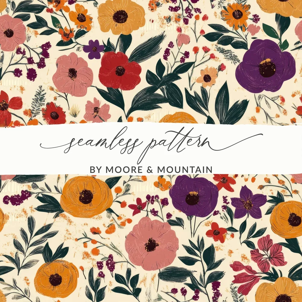 Floral Seamless Pattern Digital Paper, Flower Repeat Background, Printable Fabric Design, Scrapbooking, Digital Download - Moore and Mountain