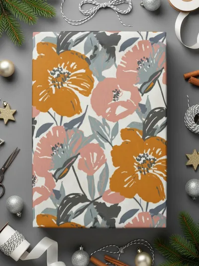 Floral Seamless Pattern Digital Paper, Orange Pink Flowers Illustration, Fabric Design Digital Download, Scrapbooking Paper Digital - Moore and Mountain