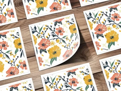 Ditsy Floral Seamless Pattern Digital Paper, Orange Yellow Flowers, Botanical Print, Fabric Design, Scrapbooking, Digital Download - Moore and Mountain