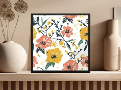 Ditsy Floral Seamless Pattern Digital Paper, Orange Yellow Flowers, Botanical Print, Fabric Design, Scrapbooking, Digital Download - Moore and Mountain