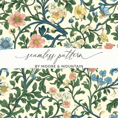 Floral Seamless Pattern, Digital Paper Pack, Botanical Print, Repeating Flower Design, Digital Download, Scrapbooking, Fabric Design