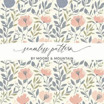 Floral Seamless Pattern, Digital Paper Pack, Flowers Leaves, Commercial Use, Print on Demand, 12x12 JPEG, Floral Digital