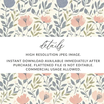 Floral Seamless Pattern, Digital Paper Pack, Flowers Leaves, Commercial Use, Print on Demand, 12x12 JPEG, Floral Digital - Moore and Mountain