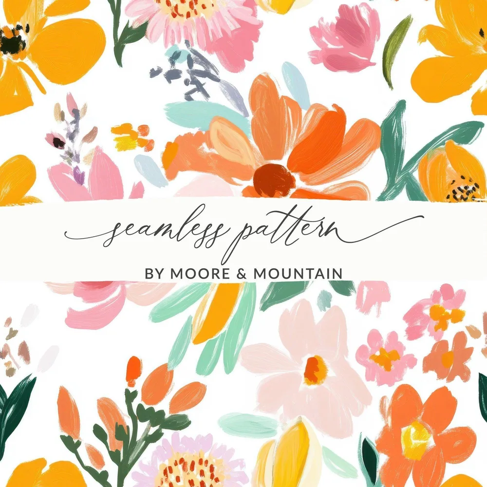 Floral Seamless Pattern Digital Paper, Painted Flower Pattern, Spring Summer Fabric Design, Floral Print Digital, Commercial Use - Moore and Mountain