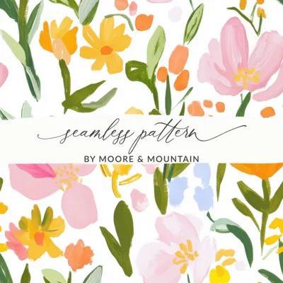 Floral Seamless Pattern Digital Paper, Painted Flowers, Watercolor Digital, Spring Fabric Design, Botanical Print, Scrapbook Paper