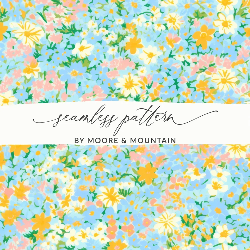 Teal Ditsy Floral Tiny Blossoms Seamless Pattern - Moore and Mountain