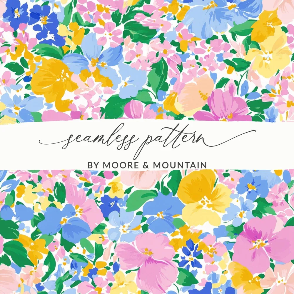 Floral Seamless Pattern, Digital Paper, Watercolor Flower Design, Fabric Print, Printable Background, Scrapbooking Paper, Pastel Palette - Moore and Mountain