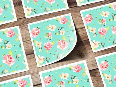 Floral Seamless Pattern Digital Paper, Watercolor Roses, Turquoise Background, Fabric Print, Scrapbooking Paper, Repeating Flower Digital - Moore and Mountain