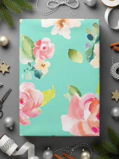 Floral Seamless Pattern Digital Paper, Watercolor Roses, Turquoise Background, Fabric Print, Scrapbooking Paper, Repeating Flower Digital - Moore and Mountain