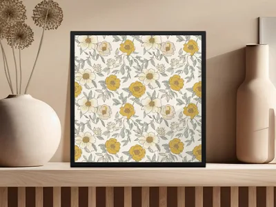 Mustard Yellow Line Art Floral Background Neutral Peony Seamless Modern Floral Pattern JPEG - Moore and Mountain