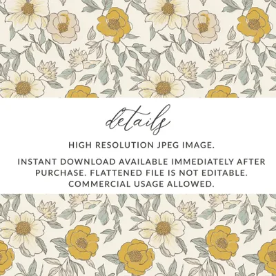 Mustard Yellow Line Art Floral Background Neutral Peony Seamless Modern Floral Pattern JPEG - Moore and Mountain