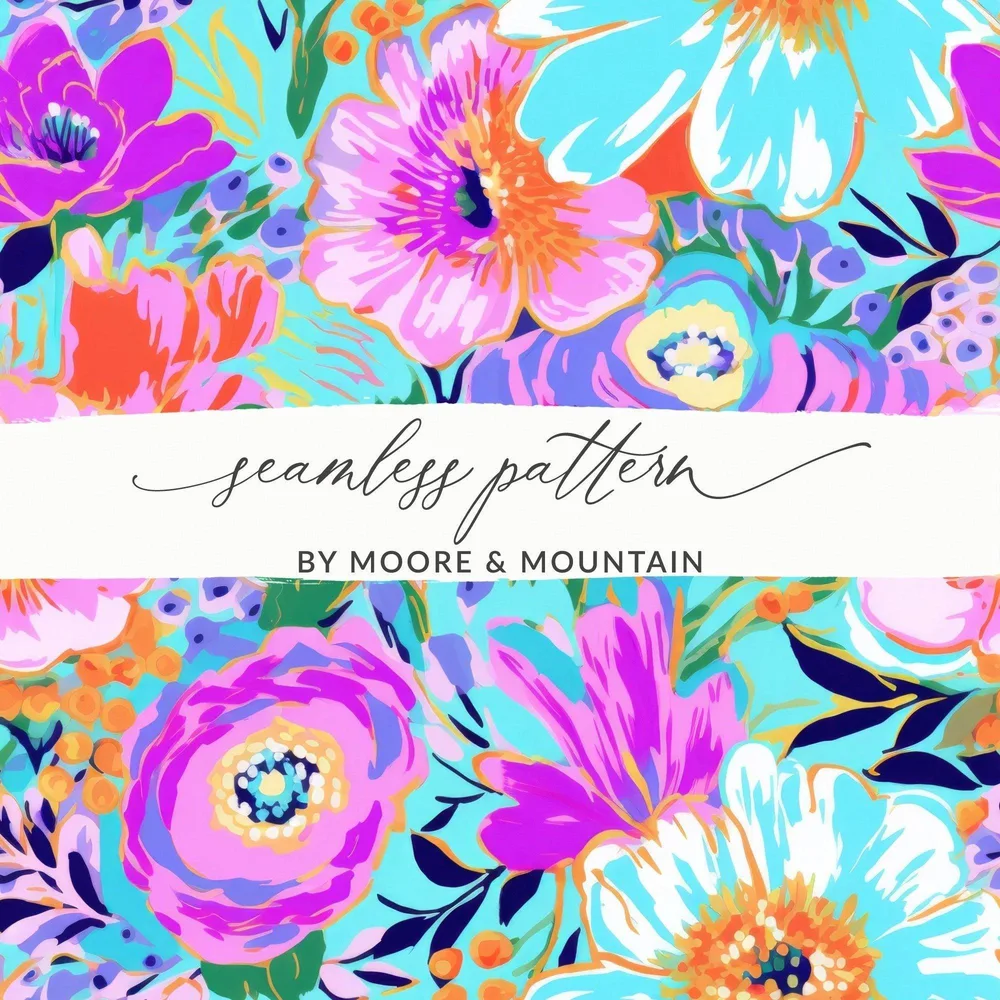 Ditsy Floral Seamless Pattern Digital Papers, Vibrant Flowers, Scrapbook Paper, Fabric Design, Colorful Flower Illustration, Digital Download - Moore and Mountain