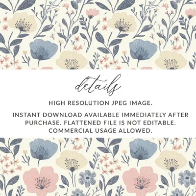 Floral Seamless Pattern Digital, Pastel Flower Repeat Pattern, Scrapbook Paper Digital, Print on Demand, Fabric Design, 12x12 JPEG - Moore and Mountain