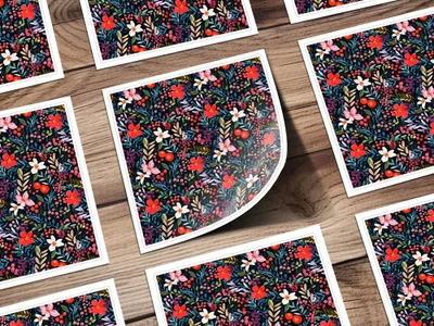 Floral Seamless Pattern Digital, Red Flowers Printable, Dark Floral Pattern, Berry Background Digital, Fabric Design Download - Moore and Mountain
