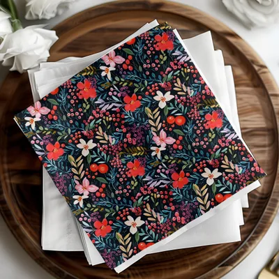 Floral Seamless Pattern Digital, Red Flowers Printable, Dark Floral Pattern, Berry Background Digital, Fabric Design Download - Moore and Mountain