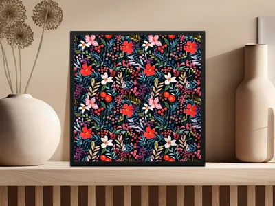 Floral Seamless Pattern Digital, Red Flowers Printable, Dark Floral Pattern, Berry Background Digital, Fabric Design Download - Moore and Mountain