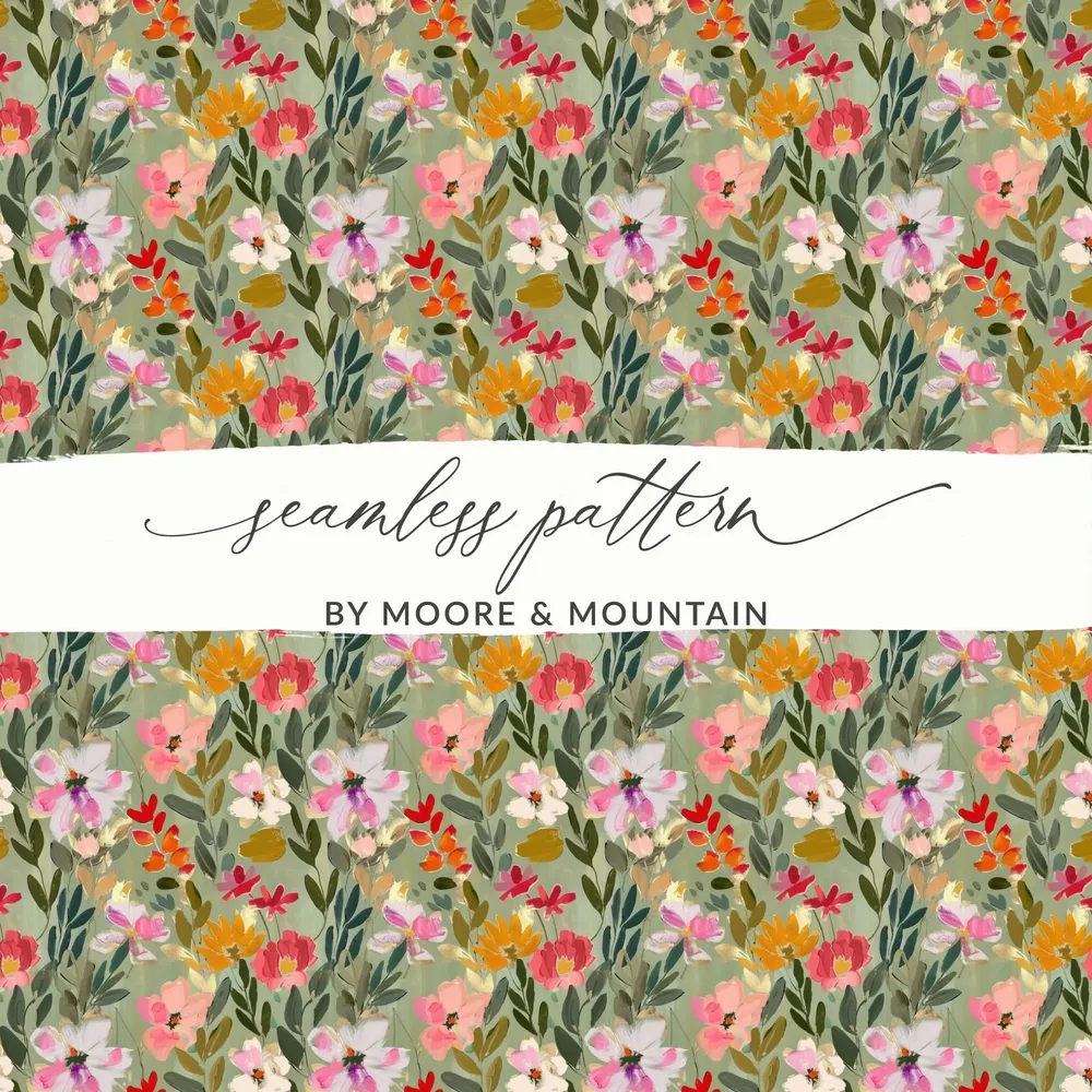 Floral Seamless Pattern Digital, Watercolor Flower Repeat, Colorful Botanical Print, Fabric Design, Paper Craft Digital, 12x12 JPEG - Moore and Mountain