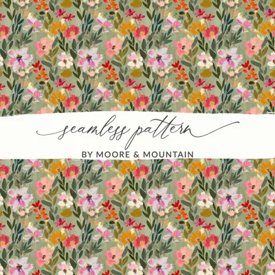 Floral Seamless Pattern Digital, Watercolor Flower Repeat, Colorful Botanical Print, Fabric Design, Paper Craft Digital, 12x12 JPEG