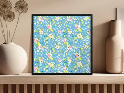 Ditsy Floral Seamless Pattern, Digital Watercolor Flowers, Blue Digital Paper, Fabric Design, Printable Background, Digital Download - Moore and Mountain