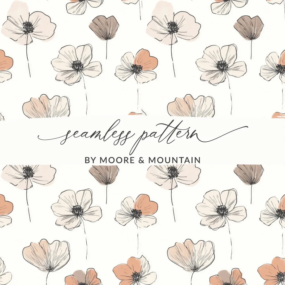 Floral Seamless Pattern, Flower Digital Paper, Neutral Botanical Pattern, Fabric Design, Textile Print, Floral Background, Digital Download - Moore and Mountain