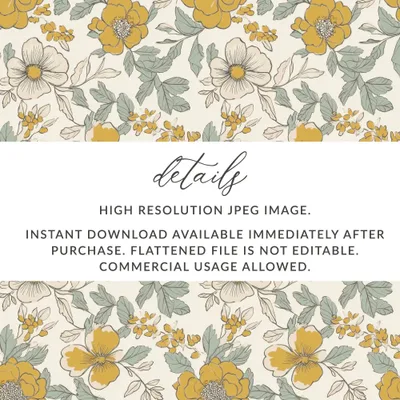 Floral Seamless Pattern, Mustard Yellow, Digital Paper, Commercial Use, Flower Design, 12x12 JPEG, Print On Demand, Scrapbooking - Moore and Mountain