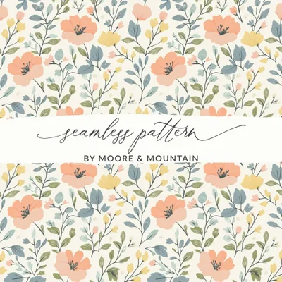 Floral Seamless Pattern, Peach, Yellow, and Green Flowers Digital Paper, Commercial Use, Print on Demand, Digital Download, Floral Design