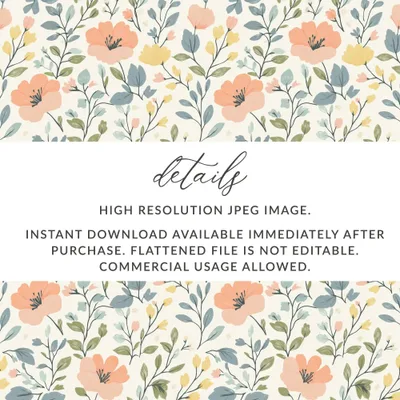 Floral Seamless Pattern, Peach, Yellow, and Green Flowers Digital Paper, Commercial Use, Print on Demand, Digital Download, Floral Design - Moore and Mountain