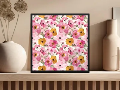 Floral Seamless Pattern, Watercolor Flower Digital Paper, Pink Yellow Blossom Design, Fabric Pattern Download, Scrapbook Paper - Moore and Mountain
