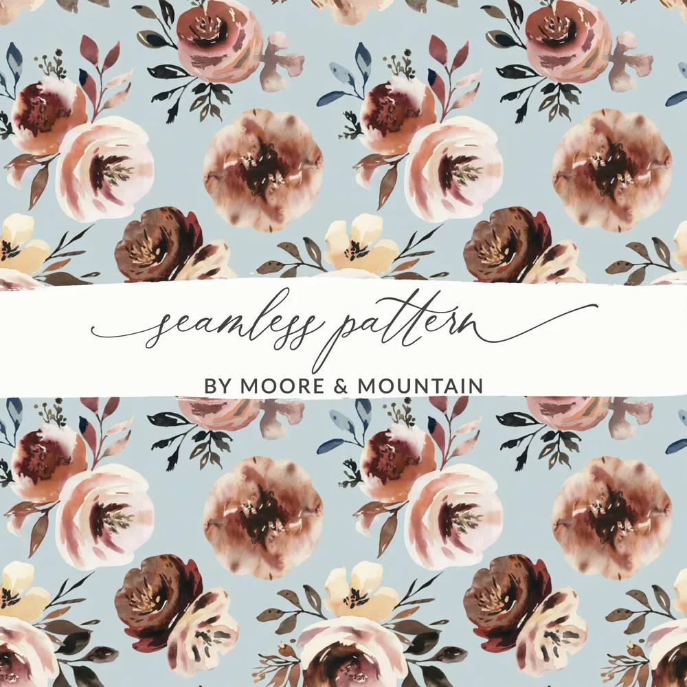 Floral Seamless Pattern, Watercolor Flowers, Digital Paper, Scrapbooking Paper, Floral Digital Download, Fabric Design, Rose Design - Moore and Mountain