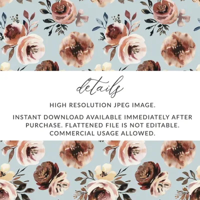 Floral Seamless Pattern, Watercolor Flowers, Digital Paper, Scrapbooking Paper, Floral Digital Download, Fabric Design, Rose Design - Moore and Mountain