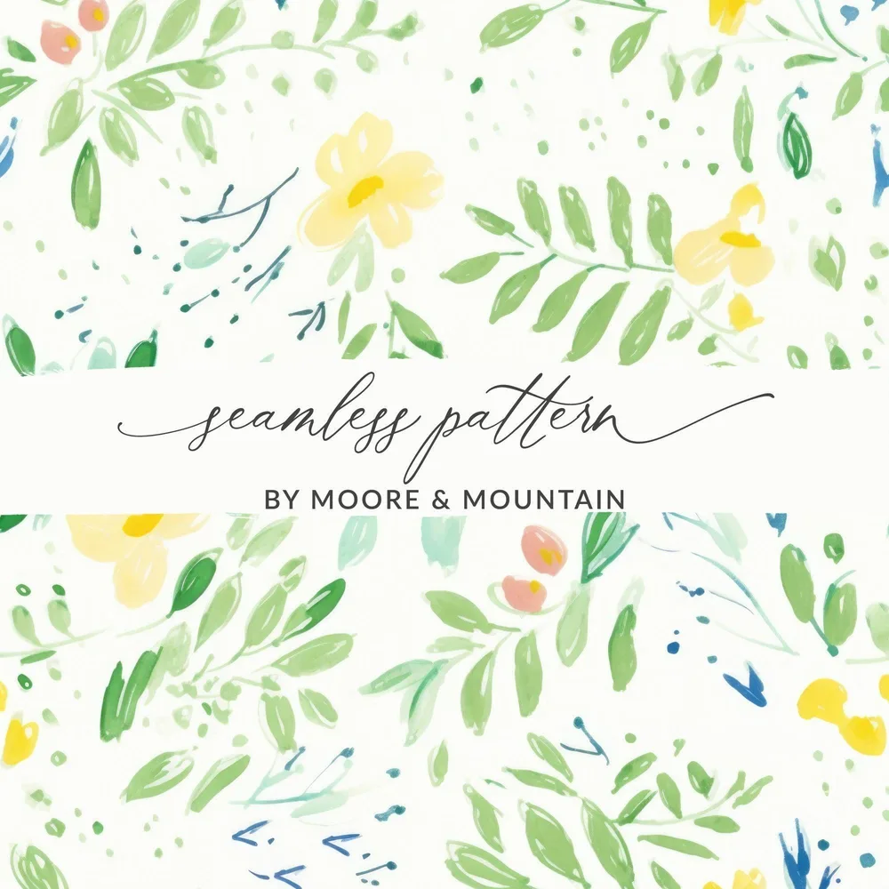 Floral Seamless Pattern, Watercolor Flowers Digital Paper, Yellow Blooms Design, Botanical Print, Fabric Design, Scrapbooking, 12x12 inch - Moore and Mountain