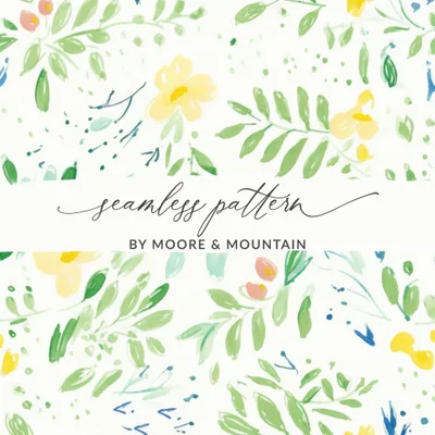 Floral Seamless Pattern, Watercolor Flowers Digital Paper, Yellow Blooms Design, Botanical Print, Fabric Design, Scrapbooking, 12x12 inch