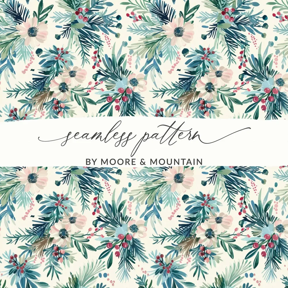 Floral Seamless Pattern, Winter Digital Paper, Christmas Digital Paper, JPEG Pattern, Fabric Design, Surface Pattern, Digital Download - Moore and Mountain