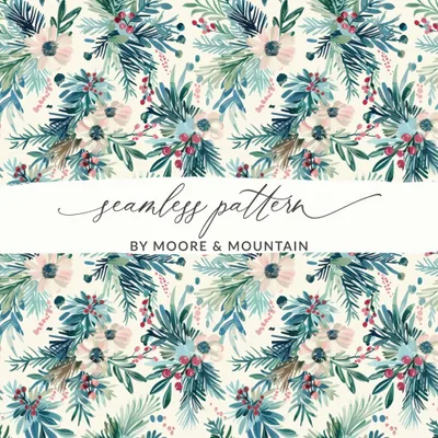 Floral Seamless Pattern, Winter Digital Paper, Christmas Digital Paper, JPEG Pattern, Fabric Design, Surface Pattern, Digital Download