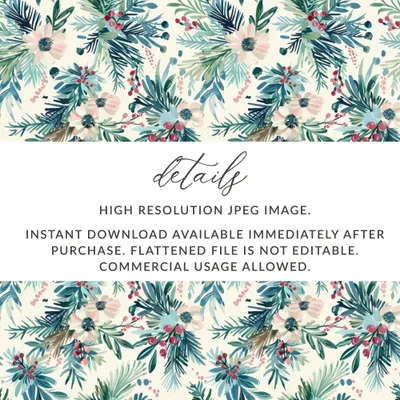 Floral Seamless Pattern, Winter Digital Paper, Christmas Digital Paper, JPEG Pattern, Fabric Design, Surface Pattern, Digital Download - Moore and Mountain