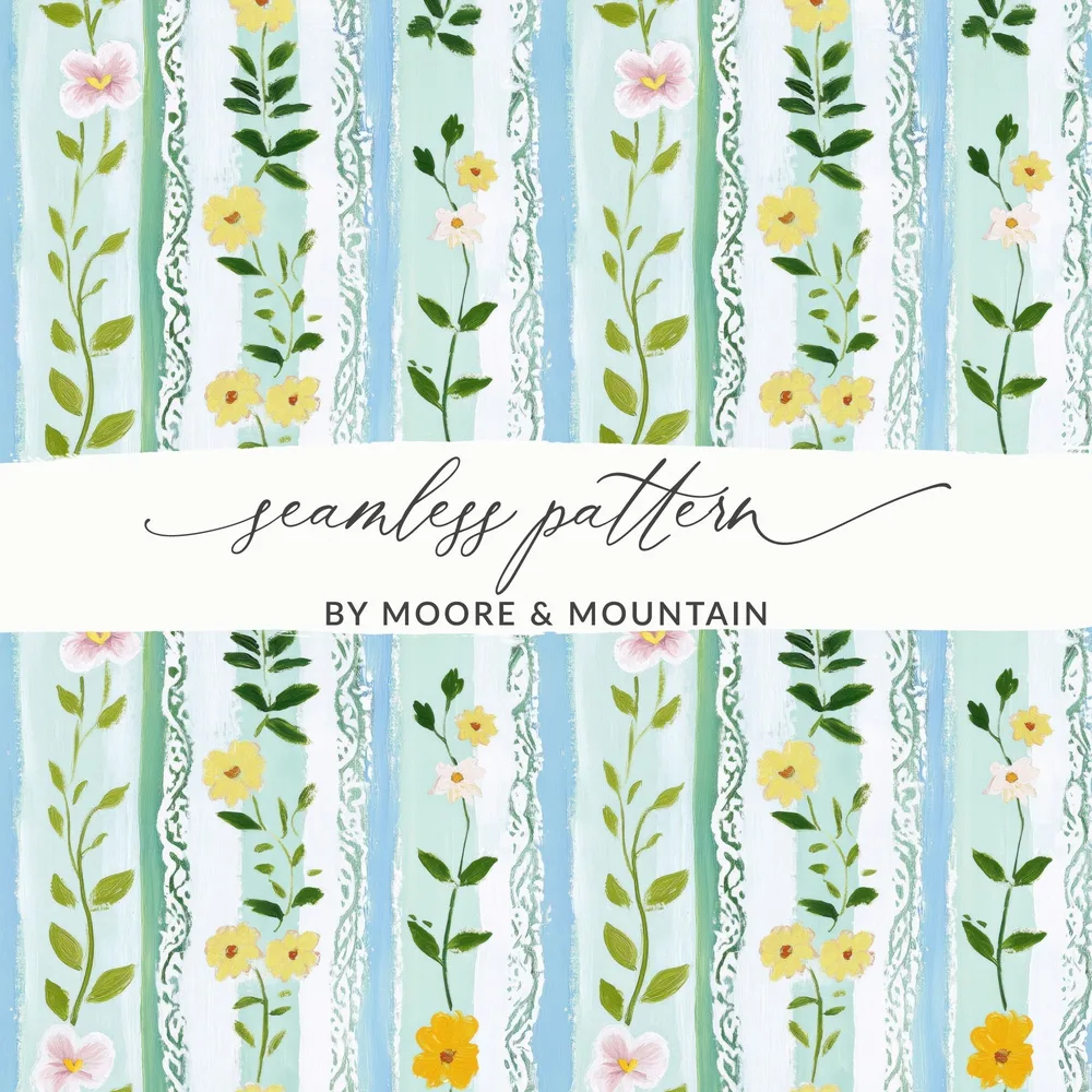 Floral Stripe Digital Paper, Seamless Flower Pattern, Vintage Wallpaper, Scrapbook Paper, Fabric Design, Digital Download - Moore and Mountain