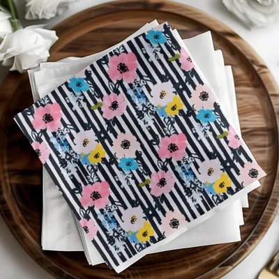 Floral Stripe Digital Paper, Seamless Pattern, Pink Blue Yellow Flowers, Digital Background, Printable Fabric Design, Digital Files - Moore and Mountain