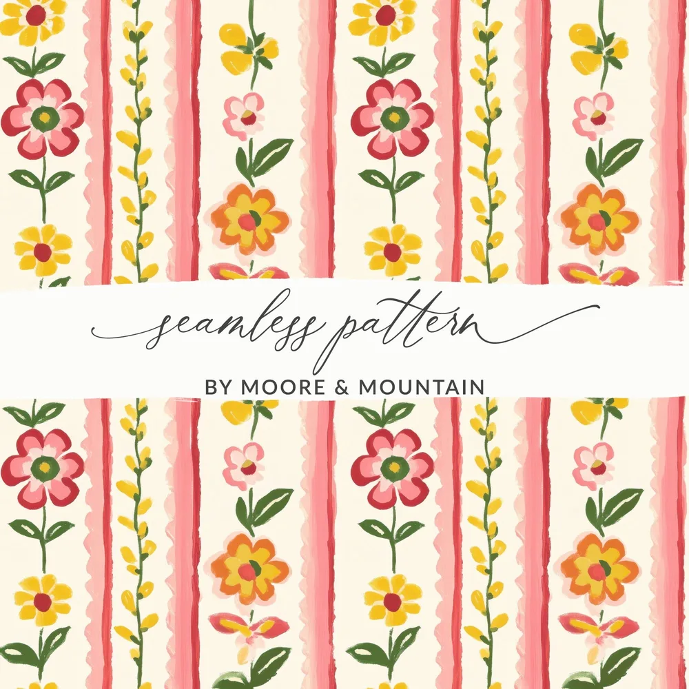 Floral Stripe Digital Paper, Seamless Pattern, Vintage Flower Design, Scrapbook Paper, Fabric Print, Commercial Use - Moore and Mountain