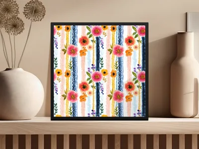 Floral Stripe Digital Paper, Watercolor Flower Seamless Pattern, Repeating Flower Design, Scrapbook Paper, Commercial Use Digital - Moore and Mountain