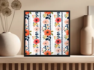 Floral Stripe Seamless Pattern, Digital Paper, Watercolor Flowers, Fabric Design, Scrapbooking, Commercial Use - Moore and Mountain