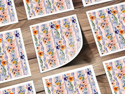 Floral Striped Wallpaper Seamless Pattern Digital, Anemone Flower Design, Pastel Repeat Pattern, Fabric Design, Vintage Floral Wallpaper - Moore and Mountain