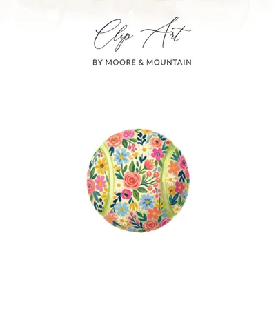 Floral Tennis Ball Digital Art Print, Vibrant Boho Tennis Court Decor, Preppy Sports Wall Art, Unique Gift for Tennis Player, Downloadable SVG