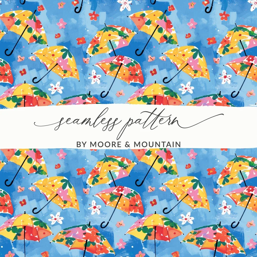 Floral Umbrella Digital Seamless Pattern, Spring Flowers Digital Paper, Colorful Repeating Pattern for Fabric, Scrapbooking, Crafts - Moore and Mountain