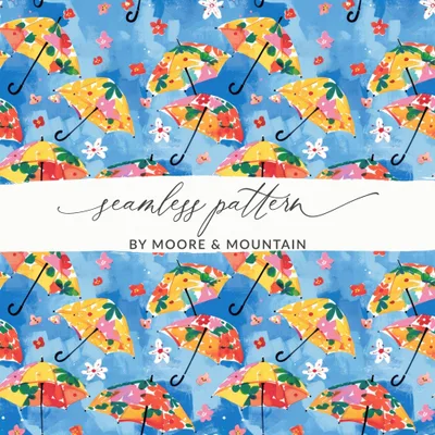 Floral Umbrella Digital Seamless Pattern, Spring Flowers Digital Paper, Colorful Repeating Pattern for Fabric, Scrapbooking, Crafts