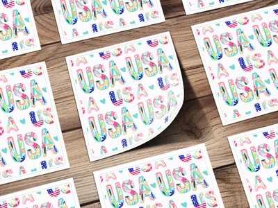 Colorful Floral USA Letters Sticker Sheet Design