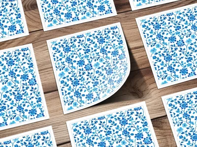 Floral Vines Watercolor Style Pattern Blue on White Digital - Moore and Mountain