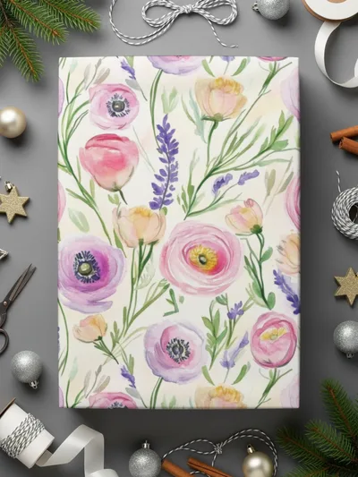 Floral Watercolor Pattern Repeating Surface Design for Fabric, Watercolor Purple Ranunculus - Moore and Mountain