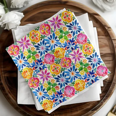 Floral Watercolor Seamless Pattern, Colorful Flower Tile Digital Paper Pack, Fabric Design Download, Mexican Talavera Floral, Digital