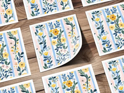 Floral with Vertical Stripes Seamless Grandmillenial Digital - Moore and Mountain